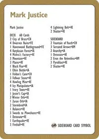 1996 Mark Justice Decklist Card [World Championship Decks] 1