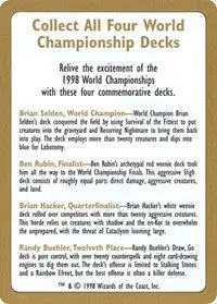 1998 World Championship Advertisement Card [World Championship Decks] 1
