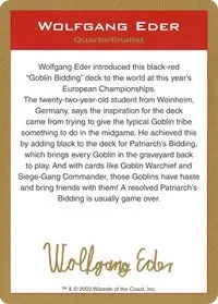 2003 Wolfgang Eder Biography Card [World Championship Decks] 1
