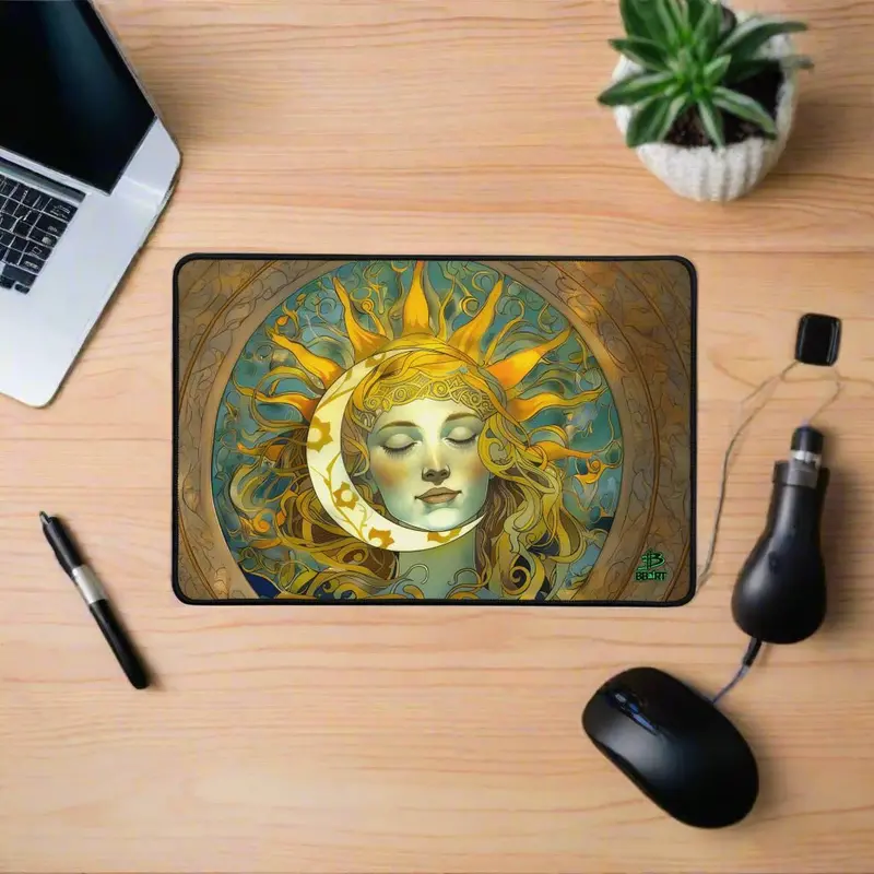 Cosmic Harmony: Sun And Moon Balance – Desk Mat 1