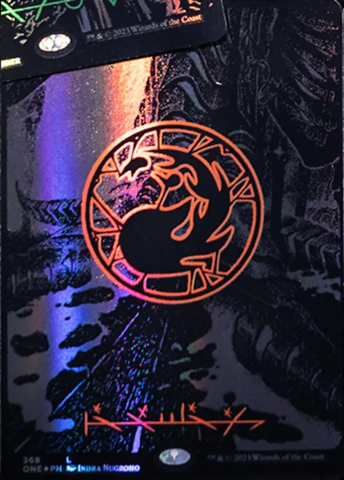 Mountain (368) (Oil Slick Raised Foil) [Phyrexia: All Will Be One] 1
