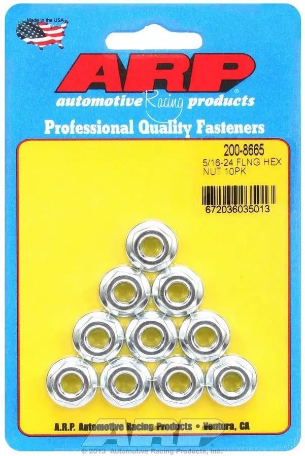 Arp 200-8665 Serrated Flange Nuts – 5/16"-24 Thread, Hex Head, Pack Of 10 1