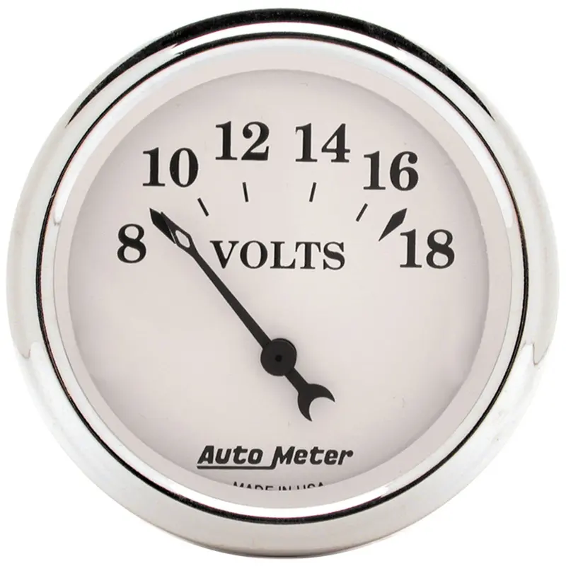 Autometer 1692 Vintage-Style Voltmeter – 2-1/16 Inch Dial, 18V Range, Electromechanical Gauge With Antique White Face 1