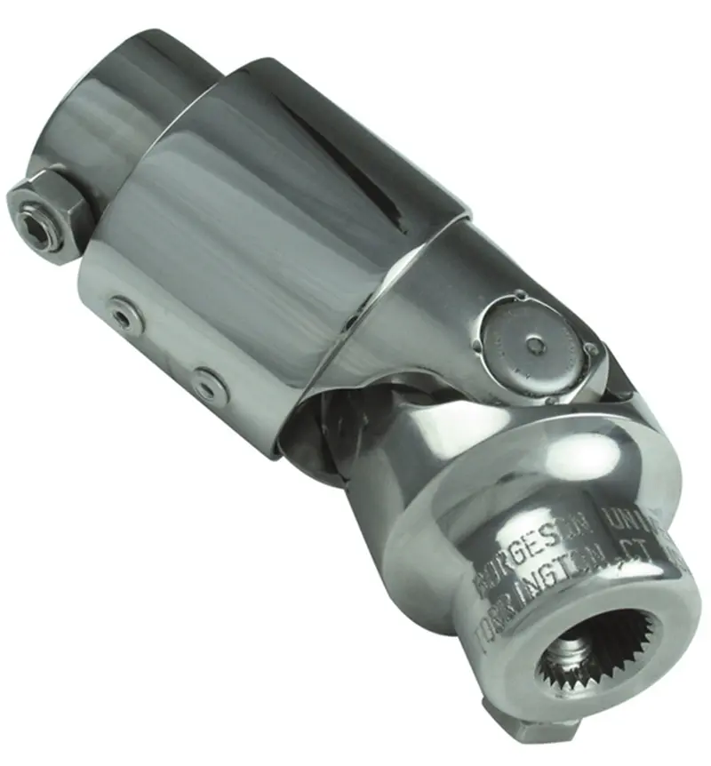 Borgeson 163434 Polished Stainless Steel Steering U-Joint With Vibration Damper – 3/4"-36 Splined Ends 1
