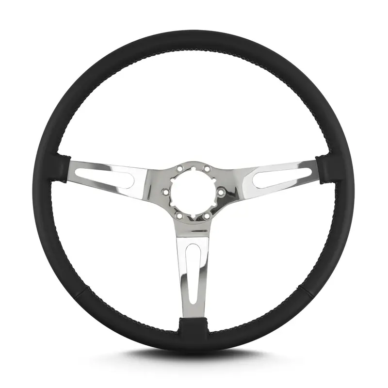 Lokar 66301 Lecarra Teardrop Steering Wheel – 15-Inch Diameter, Black Leather Wrap, 3-Polished-Spoke Design 1