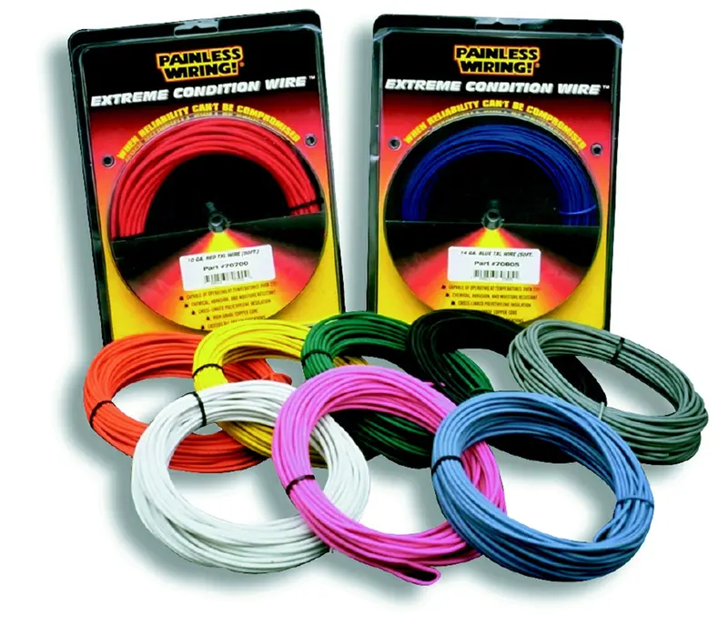 Painless Wiring 71850 Txl High-Temperature Wire – 18 Gauge, Light Blue/Black, 25-Foot Spool 1