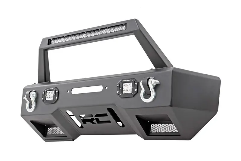 Rough Country Stubby Winch Bumper – Front Led-Ready Chrome Bumper For Jeep Jk/Jl/Gladiator 1