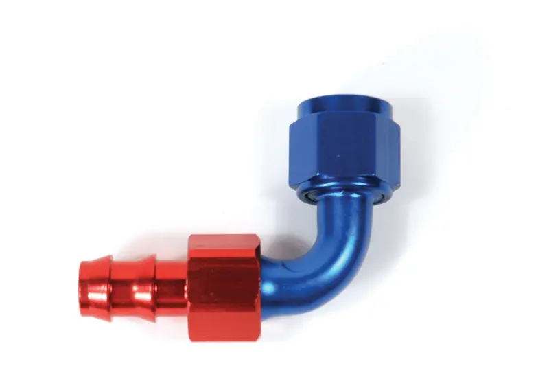 Speedfx 520690 Swivel Push-On -6An Fitting — 90°, Anodized Red/Blue Aluminum 1