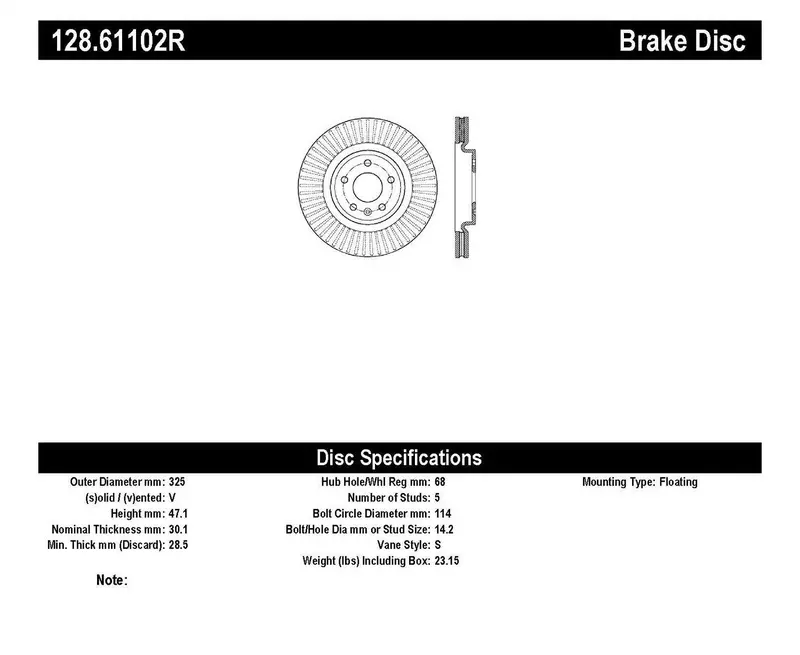 Stoptech 128.61102R Front Right Sport Cross-Drilled Brake Rotor 1