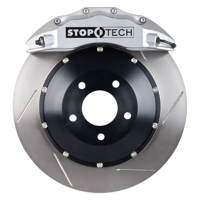 Stoptech 83.156.6800.61 Front Big Brake Kit – Silver Calipers & Two-Piece Drilled Rotors 1