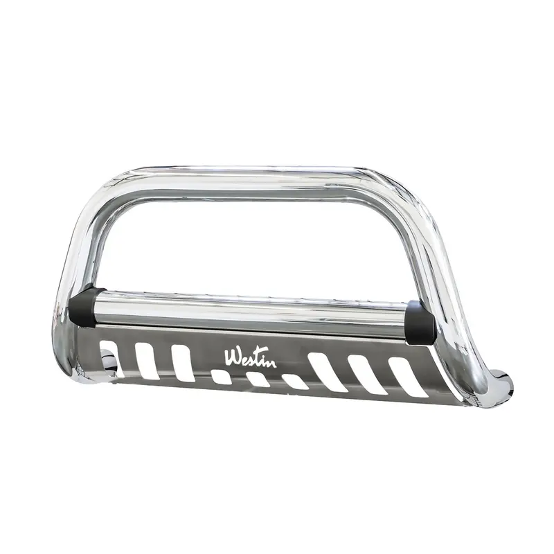 Westin Ultimate Bull Bar – 2.5-Inch Black Steel Guard With Stainless Skid Plate 1